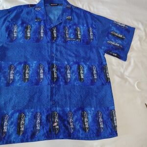 Beverly Hills Polo Club Hawaiian Button Up Shirt Men's Size Large Blue Tiki